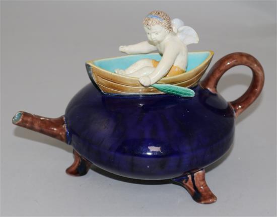 A Victorian Joseph Holdcroft majolica teapot, 5.5in.